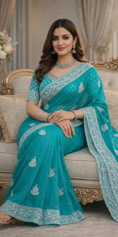 JR 654 Sky Blue Color Soft Gold Crush Saree with Embroidery Work. Affordable Price ₹2049. Delivery 4-6 Working Days. Shop now. | Sarees, Bollywood Sarees, Creative Sarees, Designer Sarees, Embroidered Sarees, Ethnic Saree, Modern Digital sarees, Party Wear Sarees