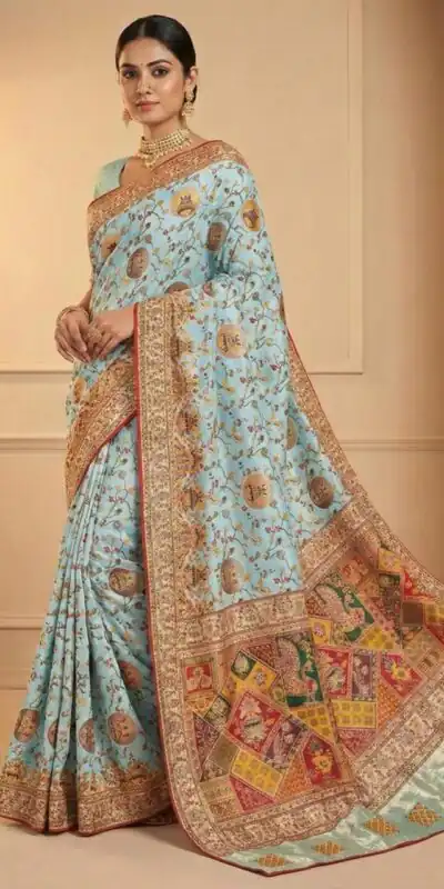 MS 547 Sky Blue with Lace Work & Zari Work. Soft Pashmina Saree Exclusive Offer ₹2999. Delivery 4-6 Working Days. Shop now. | Sarees, Bollywood Sarees, Creative Sarees, Designer Sarees, Embroidered Sarees, Ethnic Saree, Modern Digital sarees, Party Wear Sarees