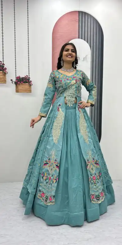 PC 528 Sky Blue Color Vichitra Sequence Work Lehenga Choli Designer Work. Grab it for ₹2649. Delivery 4-6 Working Days. Shop now. | Lehenga, Bollywood Lehenga, Creative Lehenga, Designer Lehenga, Embroidered Lehenga, Party Wear Lehenga