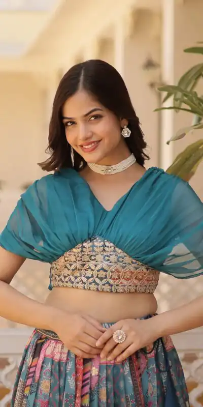 KA 5032 Teal Lehenga Choli Perfect for Wedding, Party, Temple Visit, Anniversary, Haldi – Best Price ₹3149. Delivery 4-6 Working Days. Shop now. | Lehenga, Bollywood Lehenga, Creative Lehenga, Designer Lehenga, Embroidered Lehenga, Party Wear Lehenga