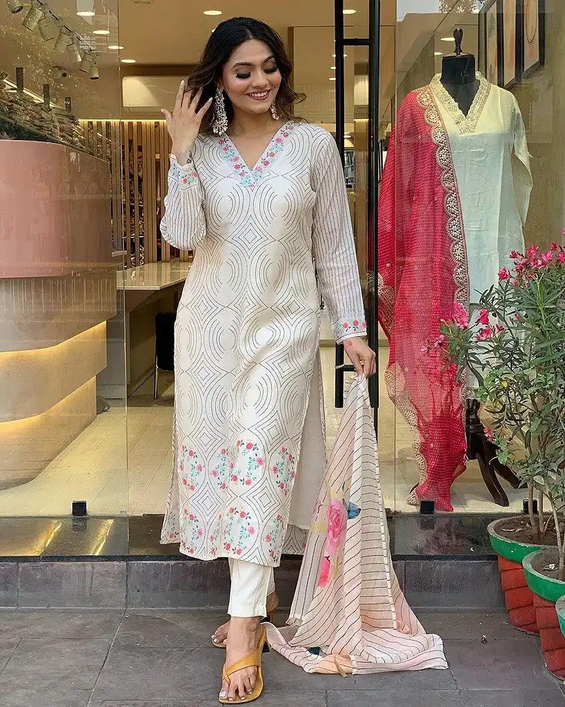 DC G21 White in Maslin Digital Print Salwar Suit . Wedding, Party, Festive, Events, Introductory Price ₹1699. Delivery 4-6 Working Days. Shop now. | Jump Suits, Salwar suit, Casual Suits, Creative suits, Designer Suits, Palazzo Suits, Party Wear Suits, Patiala Suits, Straight Suits