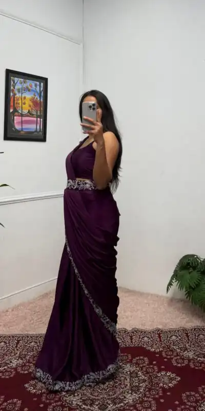 ST 1090 Wine Color Chinon Saree with Embroidery Work & Lace Work. Now at just ₹2099. Delivery 4-6 Working Days. Shop now. | Sarees, Bollywood Sarees, Creative Sarees, Designer Sarees, Embroidered Sarees, Ethnic Saree, Modern Digital sarees, Party Wear Sarees