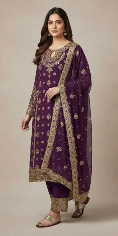 SRK 5231 Wine Color Pure Chinon Silk With Embroidery Sequence Work Salwar Suit Casual, Wedding, Party, Festive, Events Etc.4-6 Working Days@ 2699/-only | Jump Suits, Salwar suit, Casual Suits, Creative suits, Designer Suits, Palazzo Suits, Party Wear Suits, Patiala Suits, Straight Suits