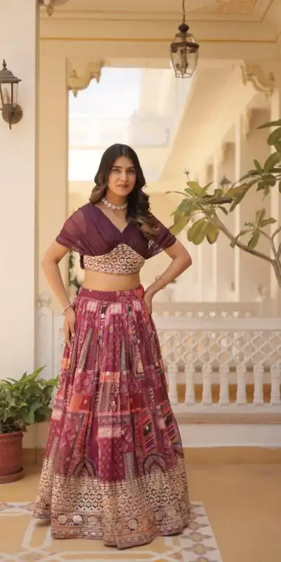 KA 5032 Wine Lehenga Choli Perfect for Wedding, Party, Temple Visit, Anniversary, Haldi – Best Price ₹3149. Delivery 4-6 Working Days. Shop now. | Lehenga, Bollywood Lehenga, Creative Lehenga, Designer Lehenga, Embroidered Lehenga, Party Wear Lehenga