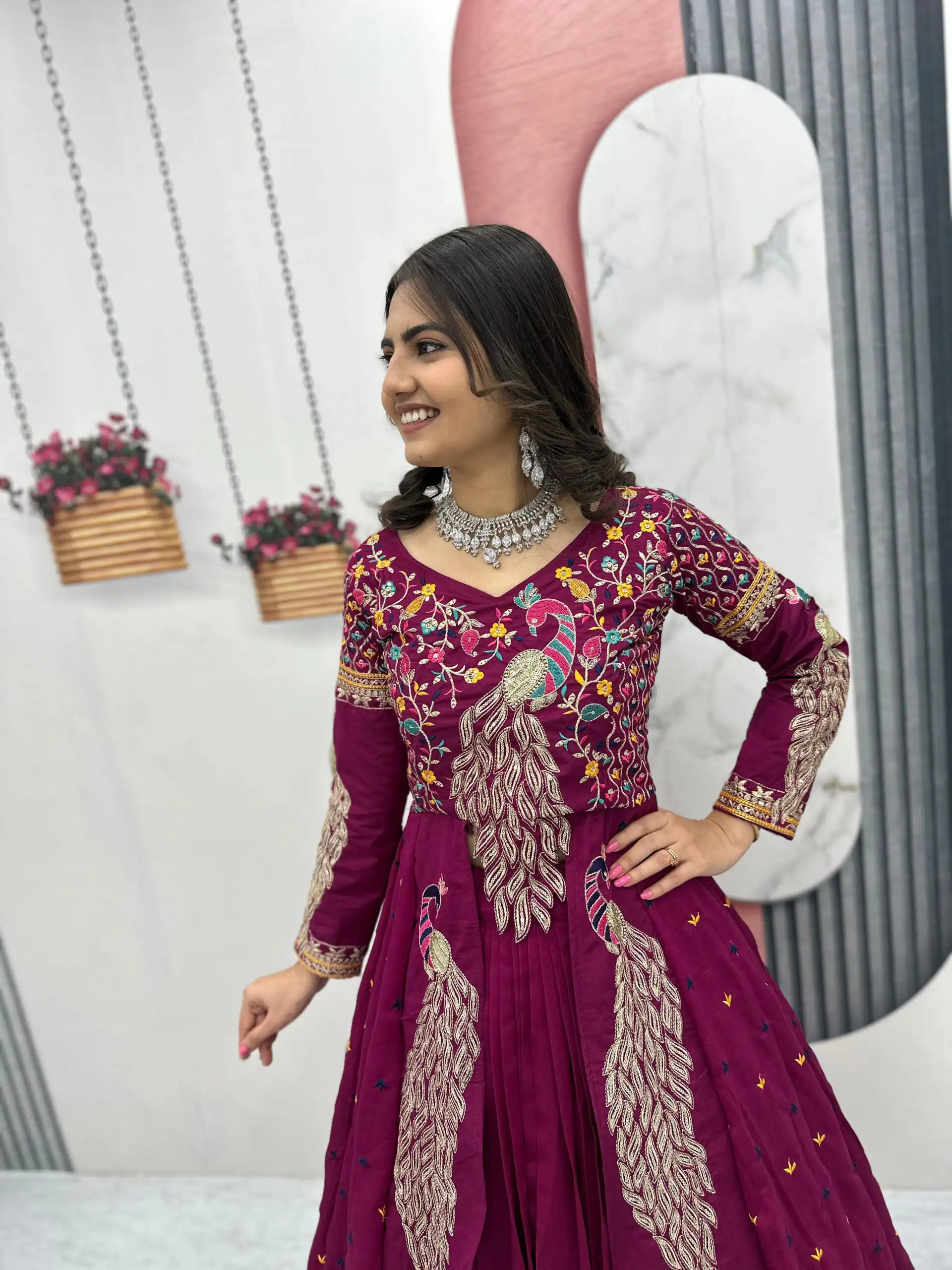 PC 528 Wine Color Vichitra Sequence Work Lehenga Choli Designer Work. Grab it for ₹2649. Delivery 4-6 Working Days. Shop now. | Lehenga, Bollywood Lehenga, Creative Lehenga, Designer Lehenga, Embroidered Lehenga, Party Wear Lehenga