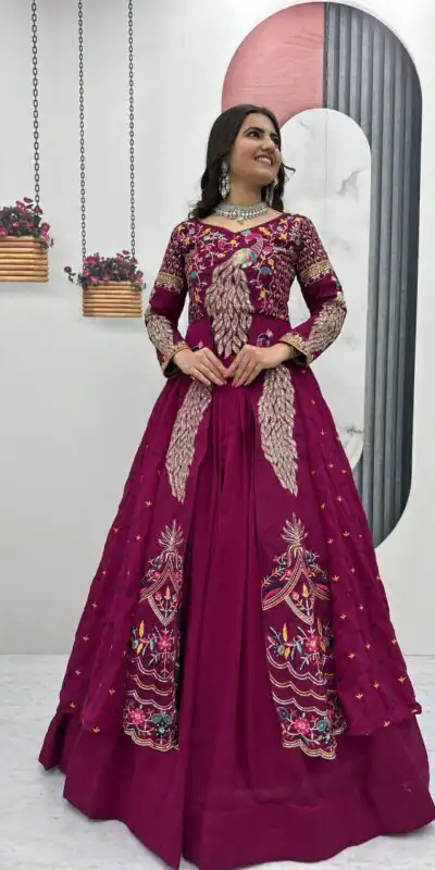 PC 528 Wine Color Vichitra Sequence Work Lehenga Choli Designer Work. Grab it for ₹2649. Delivery 4-6 Working Days. Shop now. | Lehenga, Bollywood Lehenga, Creative Lehenga, Designer Lehenga, Embroidered Lehenga, Party Wear Lehenga