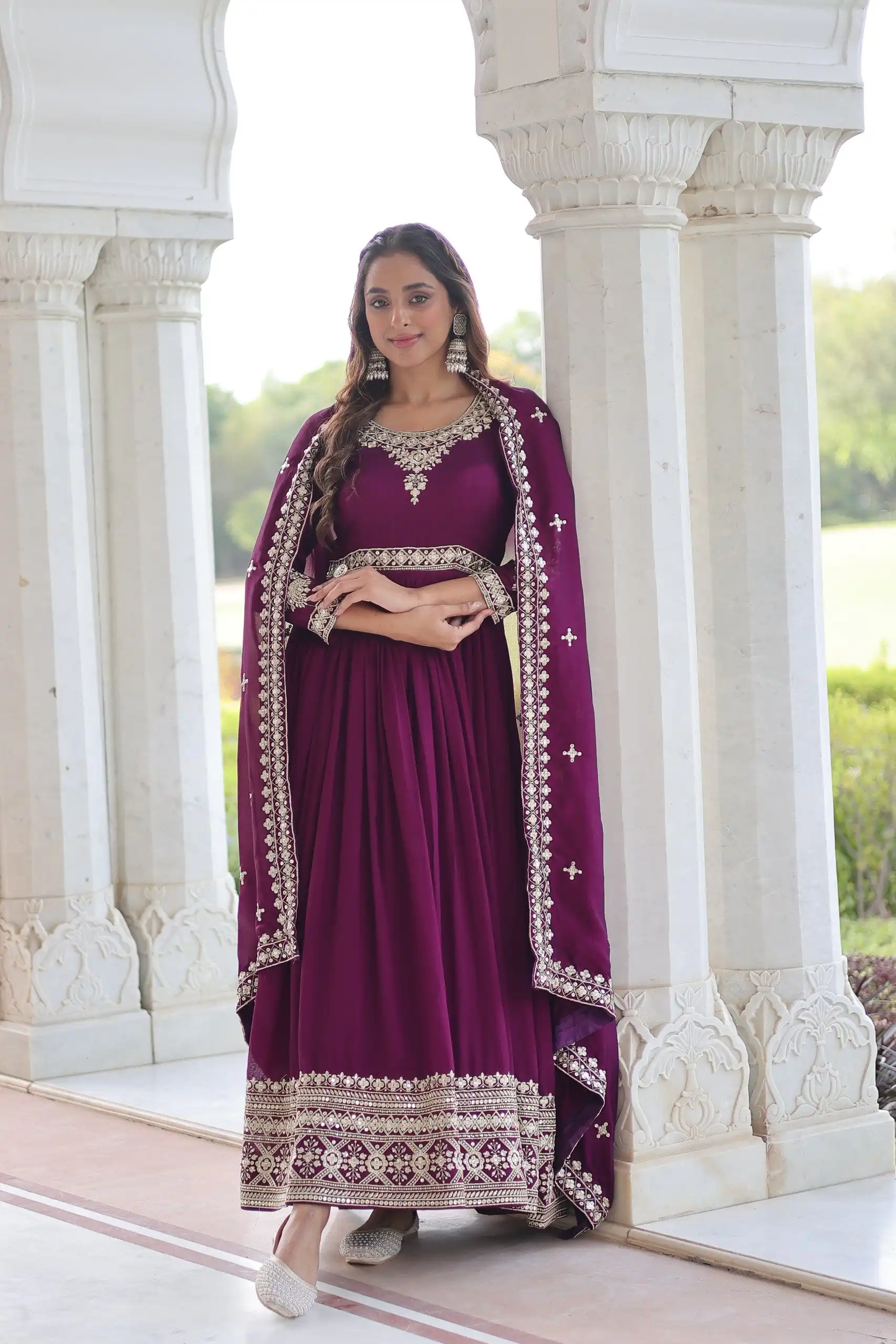 KA 1215 Wine Vichitra Silk Gown Perfect for Wedding, Party, Holi, Anniversary, Mehendi –. Grab it for ₹2449. Delivery 4-6 Working Days. Shop now. | Gowns, Bollywood Gowns, Creative Gowns, Designer Gowns, Embroidered Gowns, Party Wear Gowns