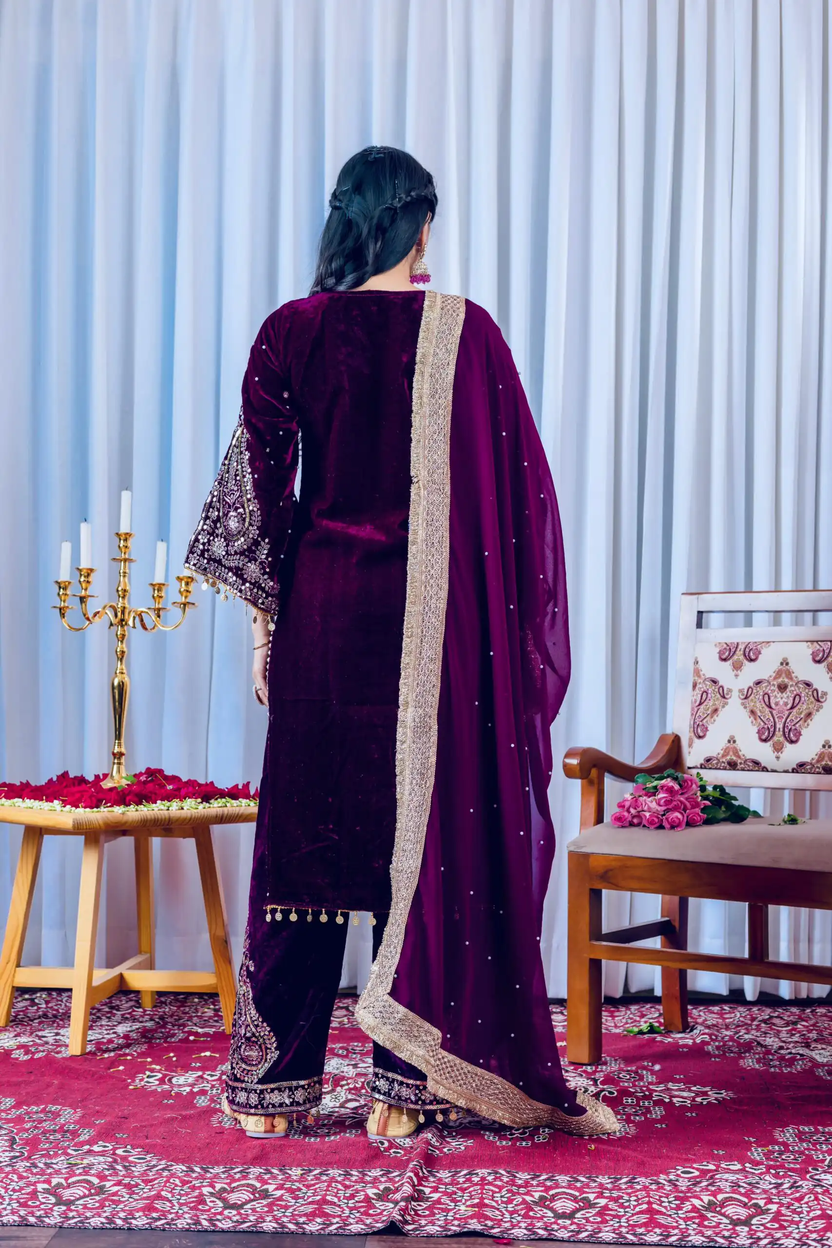 AD 134 Wine Color Heavy Pure Viscose Velvet Embroidery Sharara Suit Wedding, Party, Festive, Events Etc. Expected Delivery  4-6 Working Days @2099/- | Jump Suits, Salwar suit, Casual Suits, Creative suits, Designer Suits, Palazzo Suits, Party Wear Suits, Patiala Suits, Straight Suits