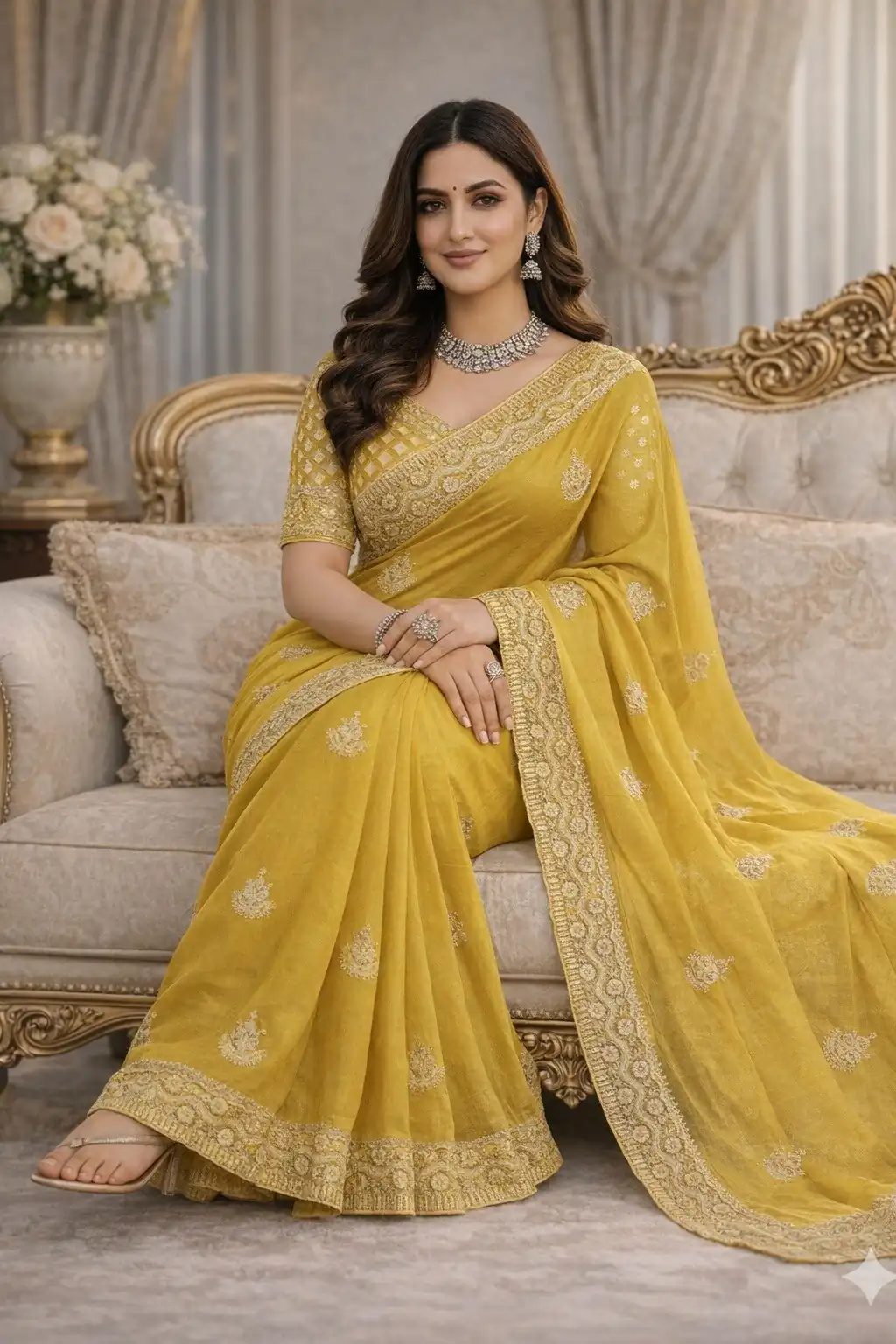 JR 654 Yellow Color Soft Gold Crush Saree with Embroidery Work. Affordable Price ₹2049. Delivery 4-6 Working Days. Shop now. | Sarees, Bollywood Sarees, Creative Sarees, Designer Sarees, Embroidered Sarees, Ethnic Saree, Modern Digital sarees, Party Wear Sarees