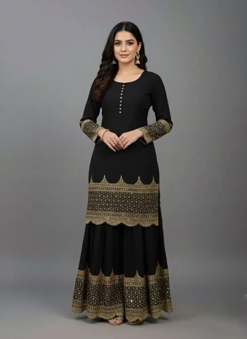 Black Faux Georgette Embroider Salwar Suit - Image 4