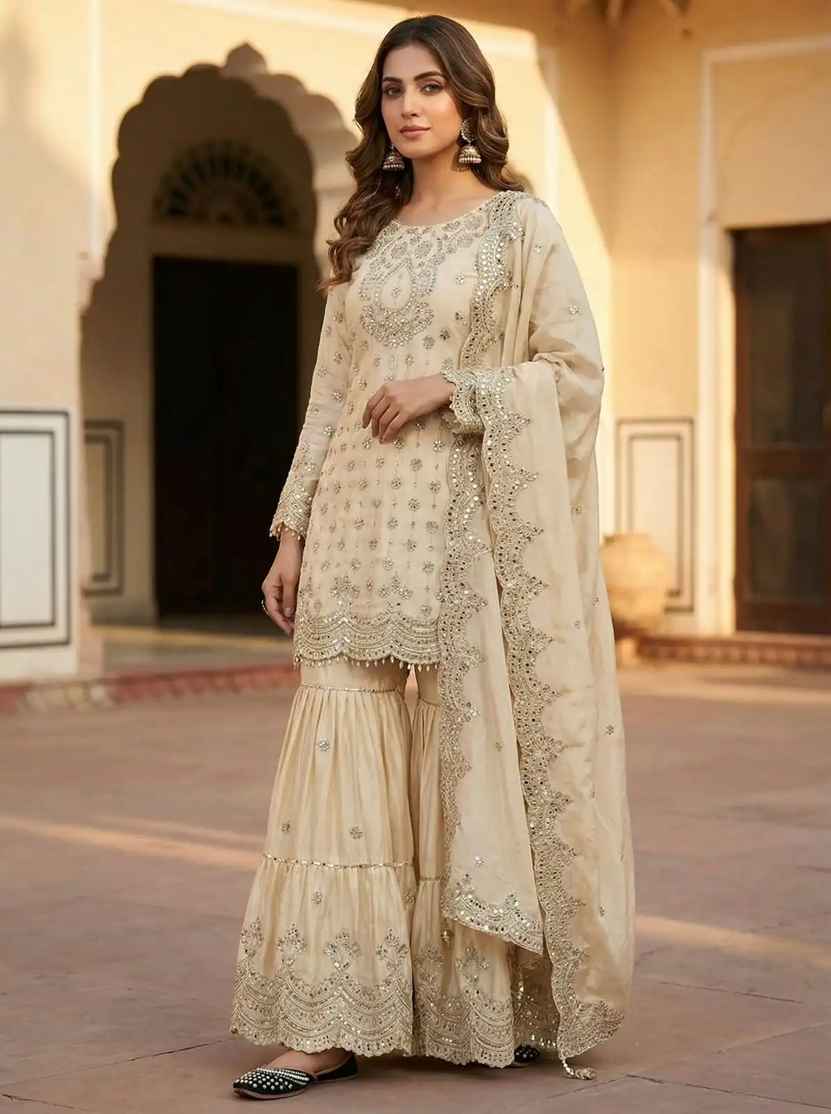 Off White Chinon Silk Sequence Work Salwar Suit - Image 4