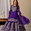 Dark Purple Chinon Silk Embroidery Zari Work Lehenga Choli