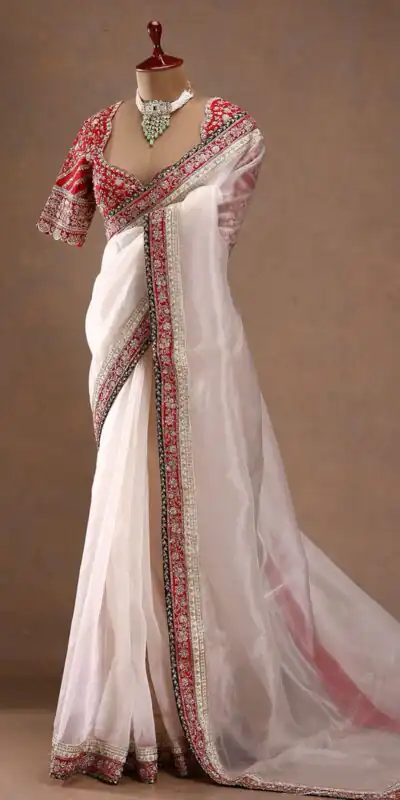 Off White Space Silk With Sequins Work Saree