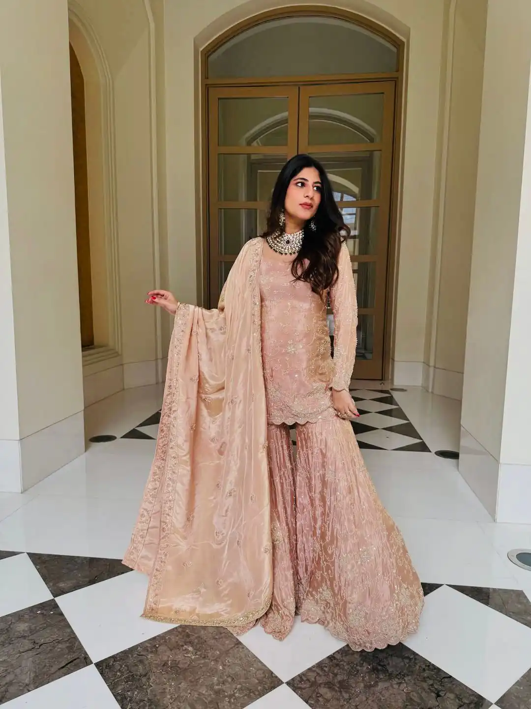 Peach Simar Silk Embroidery Work Salwar Suit - Image 4