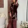 Brown Viscose Velvet Embroidery Work Salwar Suit