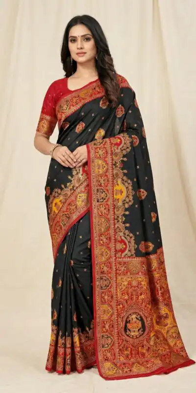 Black Paithani Silk Woven Border Work Saree