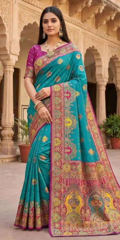 Blue Paithani Silk Woven Border Work Saree