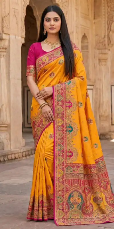 Yellow Paithani Silk Woven Border Work Saree