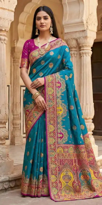 Teal Paithani Silk Woven Border Work Saree
