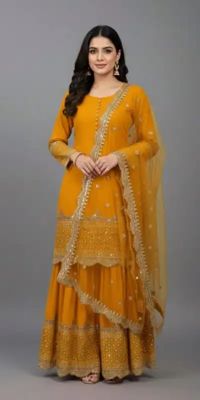 Yellow Faux Georgette Embroider Salwar Suit