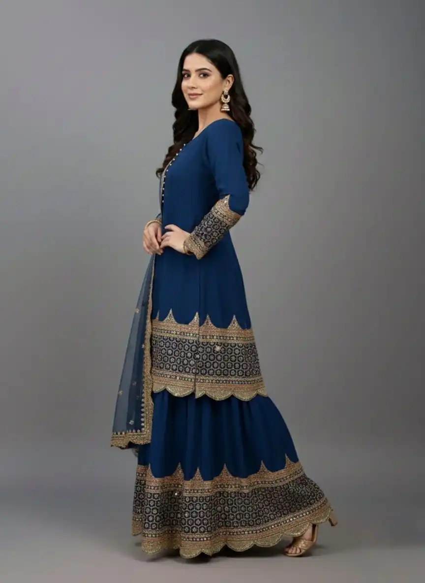 Navy Blue Faux Georgette Embroider Salwar Suit - Image 2