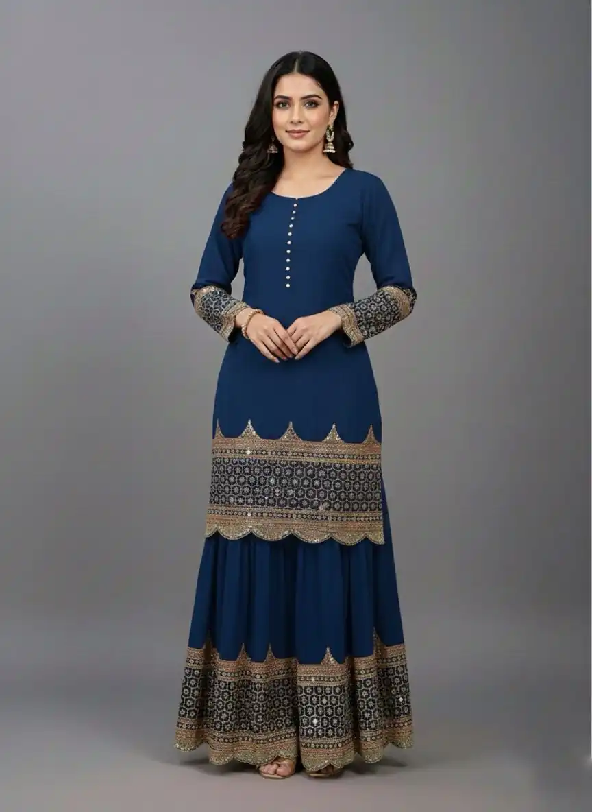 Navy Blue Faux Georgette Embroider Salwar Suit - Image 6