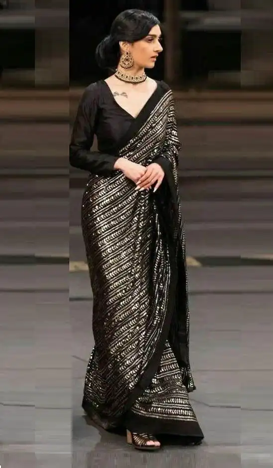 Black Georgette With Sequence All Over Saree