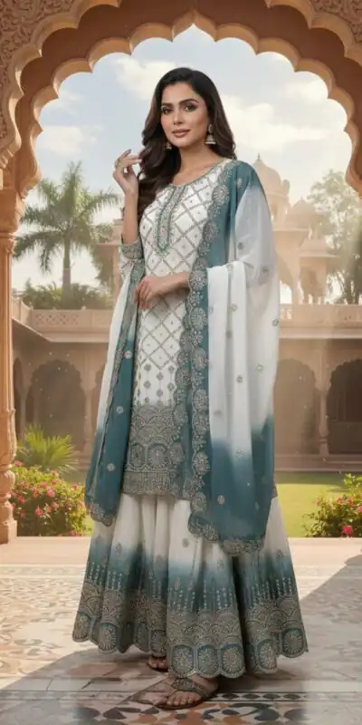Blue Dual Star Georgette Sequence Work Salwar Suit