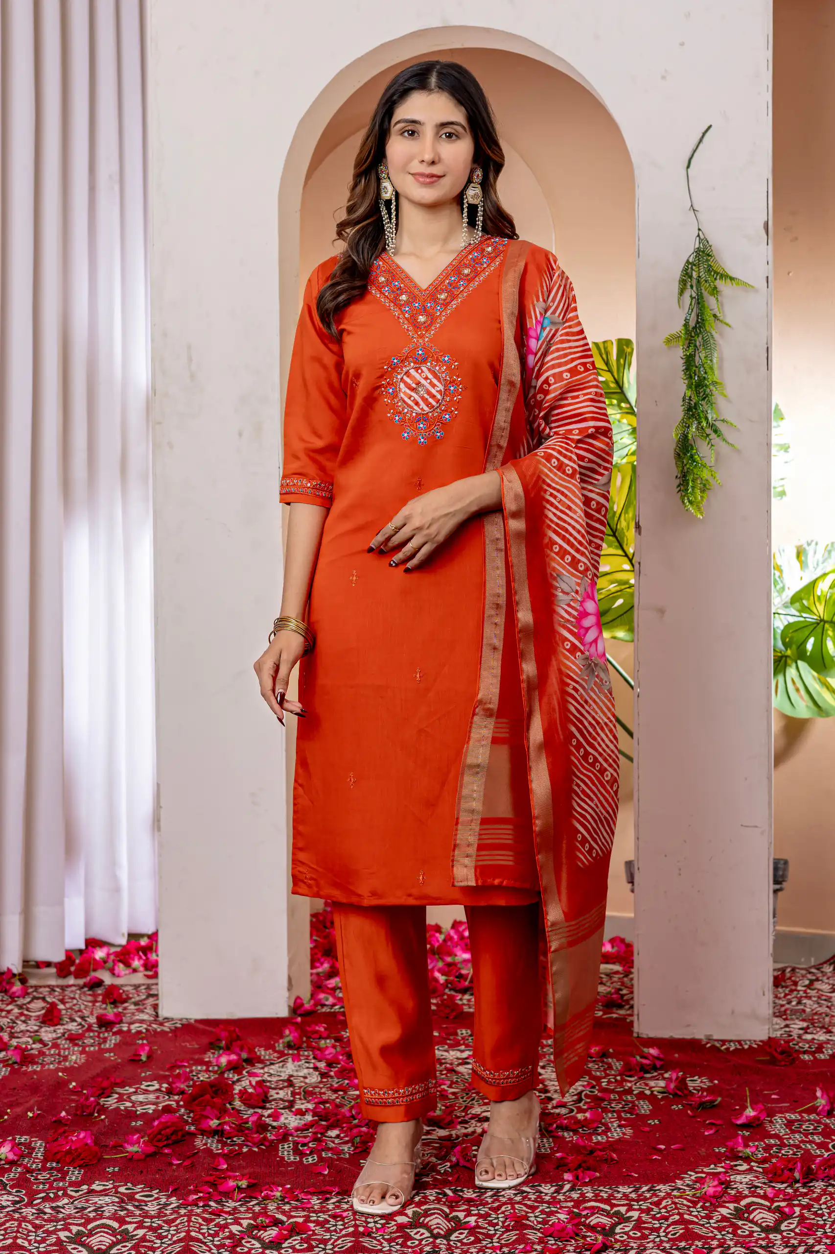 Orange Marina Silk Embroider Work Salwar Suit