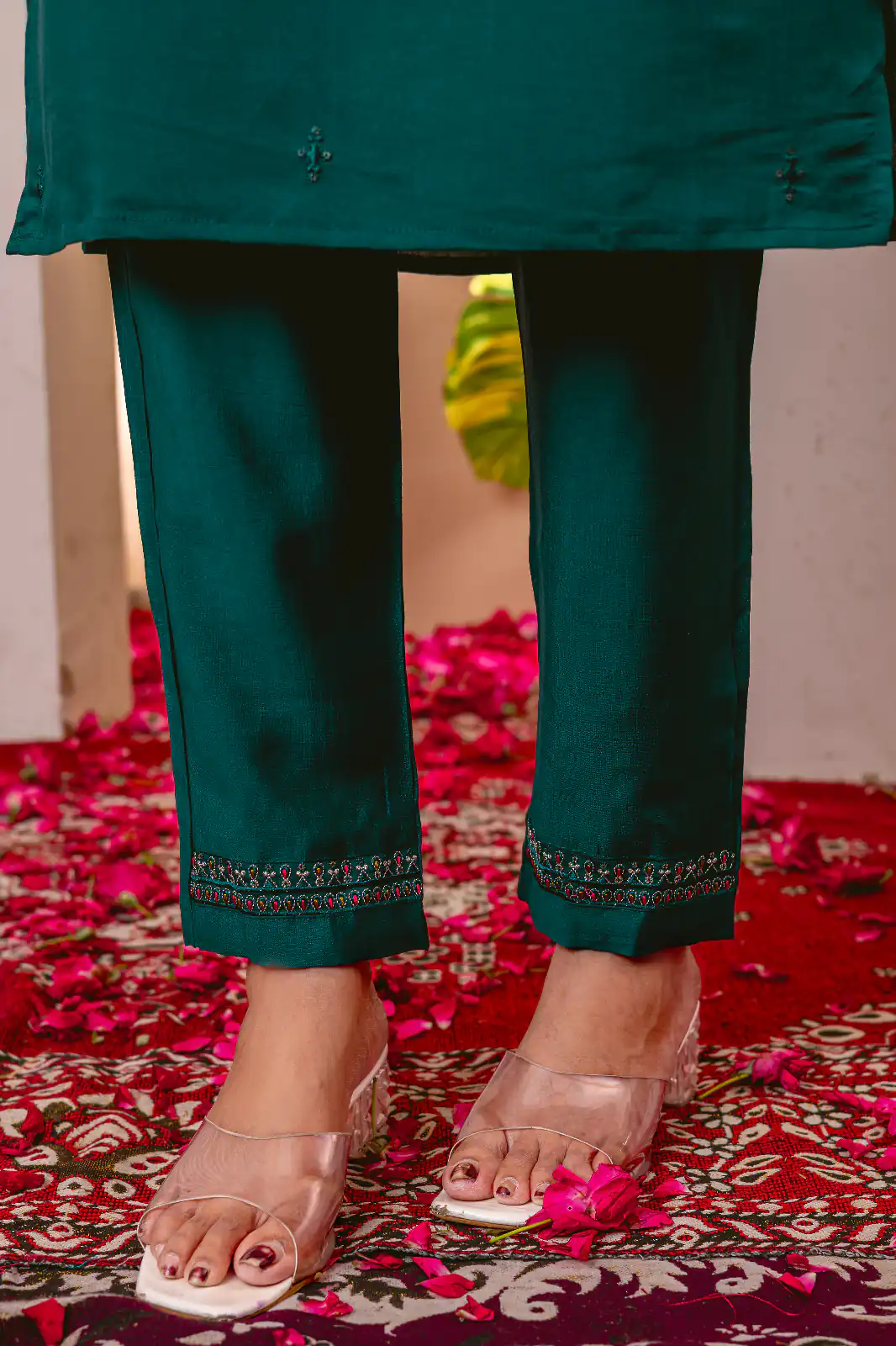 Teal Green Marina Silk Embroider Work Salwar Suit - Image 4