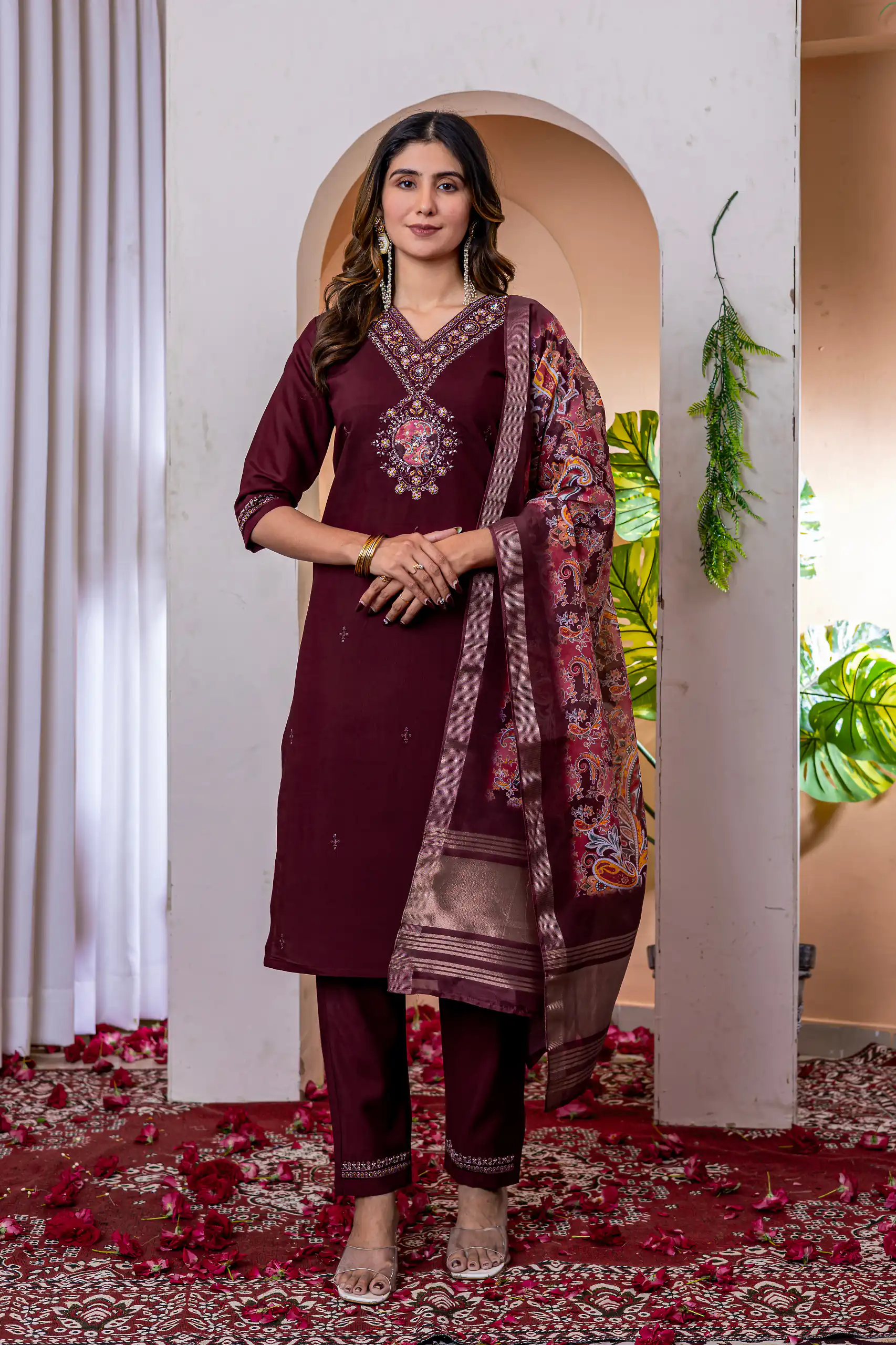 Maroon Marina Silk Embroider Work Salwar Suit