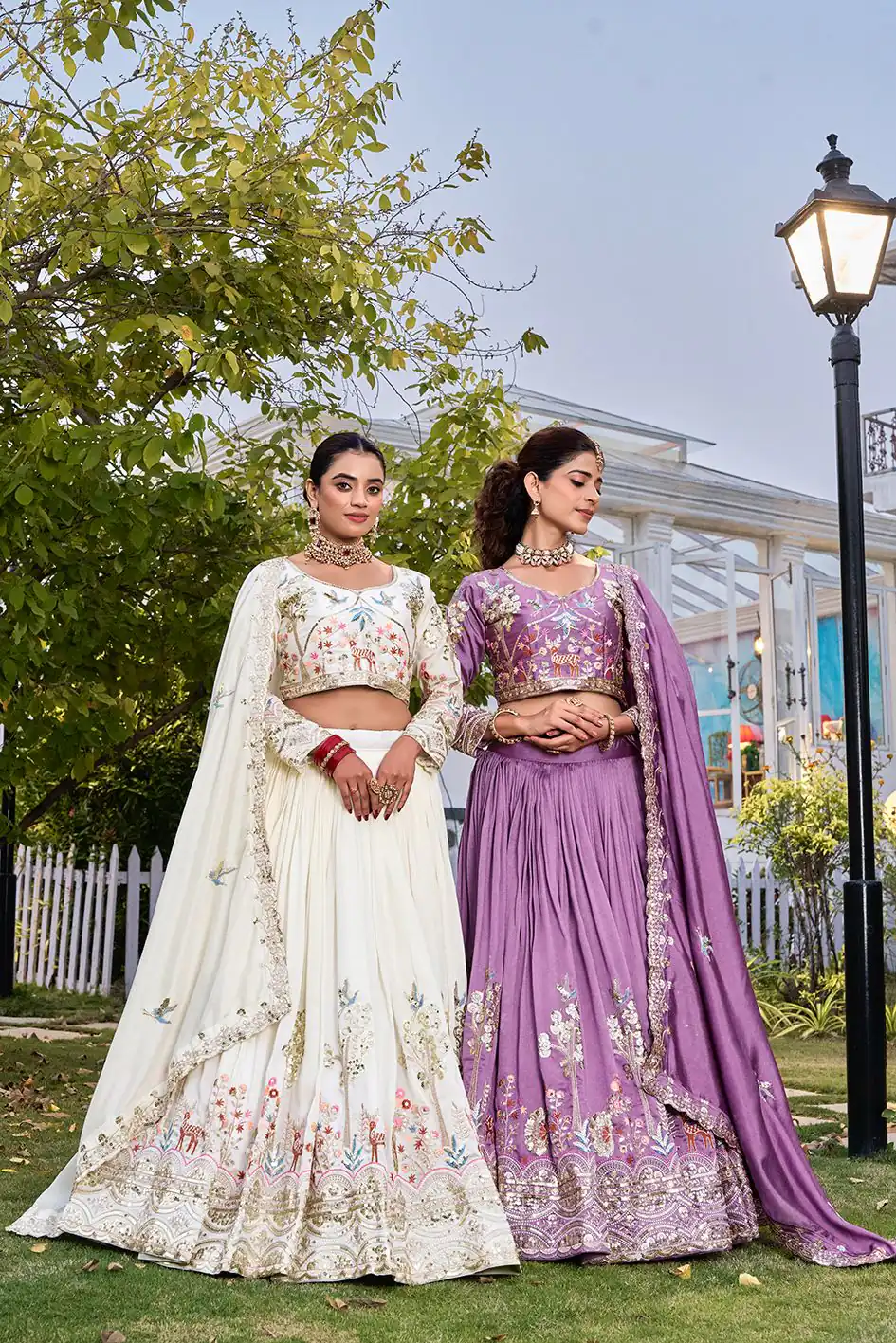 White Vichitra Silk Thread Work Lehenga Choli - Image 5