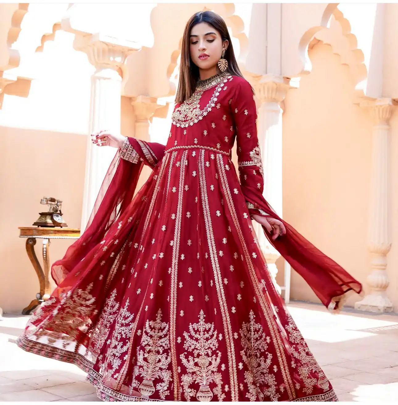 WW 1206 Red Color Fox Blooming Georgette Gown with Lace Work. Affordable Price ₹2399. Delivery 4-6 Working Days. Shop now. | Gowns, Bollywood Gowns, Creative Gowns, Designer Gowns, Embroidered Gowns, Party Wear Gowns