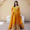 WW 1206 Yellow Color Fox Blooming Georgette Gown with Lace Work. Affordable Price ₹2399. Delivery 4-6 Working Days. Shop now. | Gowns, Bollywood Gowns, Creative Gowns, Designer Gowns, Embroidered Gowns, Party Wear Gowns