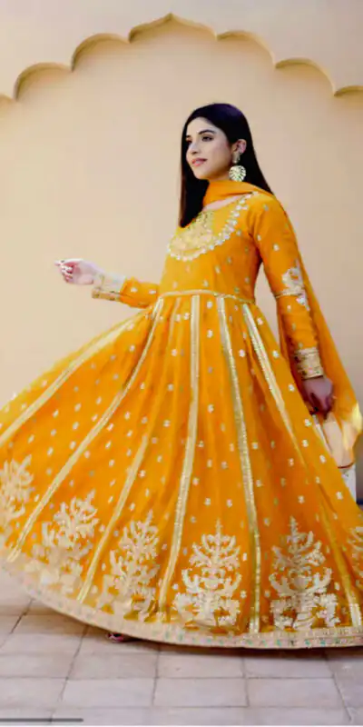 WW 1206 Yellow Color Fox Blooming Georgette Gown with Lace Work. Affordable Price ₹2399. Delivery 4-6 Working Days. Shop now. | Gowns, Bollywood Gowns, Creative Gowns, Designer Gowns, Embroidered Gowns, Party Wear Gowns