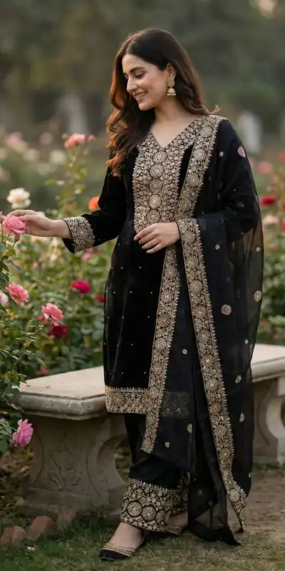 JF 040 Black Fendy Silk Salwar Suitwith Embroidery Work & Lace Work. Now at just ₹2049. Delivery 4-6 Working Days. Shop now. | Jump Suits, Salwar suit, Casual Suits, Creative suits, Designer Suits, Palazzo Suits, Party Wear Suits, Patiala Suits, Straight Suits