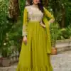 KA 1151 Green Faux Georgette Gown Perfect for Wedding, Party, Makar Sankranti, Karwa Chauth, Ethnic Day – . Now at just ₹2399. Delivery 4-6 Working D | Gowns, Bollywood Gowns, Creative Gowns, Designer Gowns, Embroidered Gowns, Party Wear Gowns