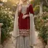 SR 1706 Maroon Faux Georgette Gown Perfect for Wedding, Party, Makar Sankranti, Karwa Chauth, Ethnic Day – . Now at just ₹1949. Delivery 4-6 Working D | Jump Suits, Salwar suit, Casual Suits, Creative suits, Designer Suits, Palazzo Suits, Party Wear Suits, Patiala Suits, Straight Suits