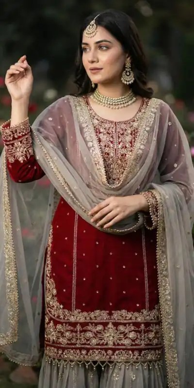 SR 1706 Maroon Faux Georgette Gown Perfect for Wedding, Party, Makar Sankranti, Karwa Chauth, Ethnic Day – . Now at just ₹1949. Delivery 4-6 Working D | Jump Suits, Salwar suit, Casual Suits, Creative suits, Designer Suits, Palazzo Suits, Party Wear Suits, Patiala Suits, Straight Suits