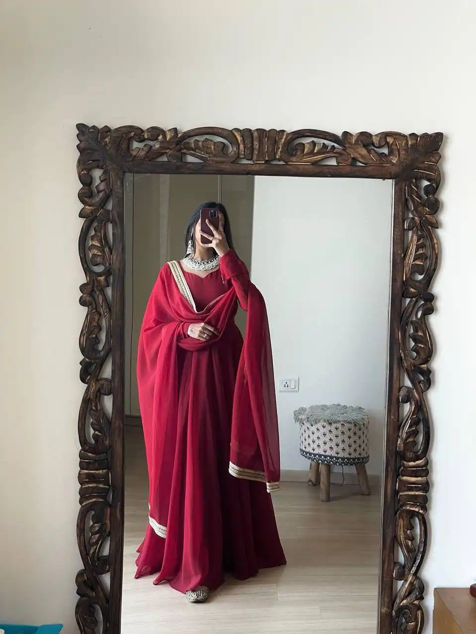 FB L226 Red Faux Georgette Gown Perfect for Wedding, Party, Makar Sankranti, Karwa Chauth, Ethnic Day – . Now at just ₹1799. Delivery 4-6 Working D | Gowns, Bollywood Gowns, Creative Gowns, Designer Gowns, Embroidered Gowns, Party Wear Gowns