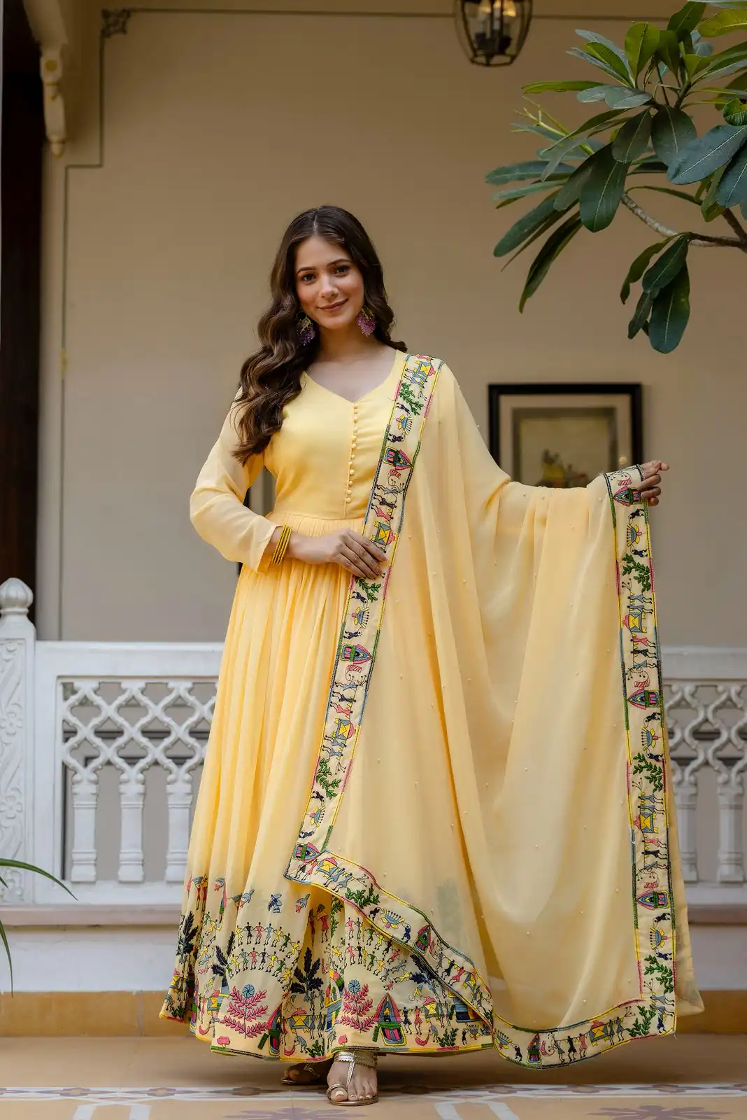 RR 41 Yellow Faux Georgette Gown Perfect for Wedding, Party, Makar Sankranti, Karwa Chauth, Ethnic Day – . Now at just ₹2599. Delivery 4-6 Working D | Gowns, Bollywood Gowns, Creative Gowns, Designer Gowns, Embroidered Gowns, Party Wear Gowns