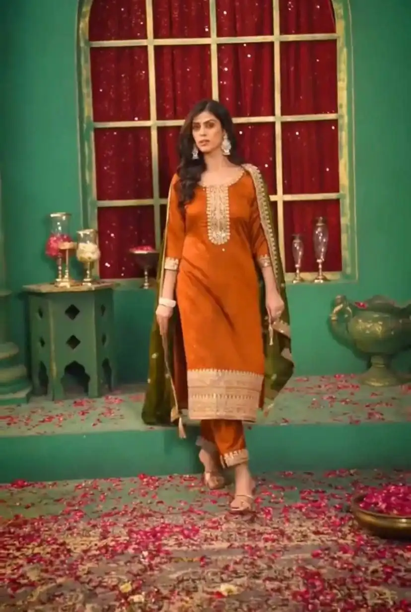 DC 96 Orange Color Chinon Silk Salwar Suit with Embroidery Work. Online Get it for ₹2149. Delivery 4-6 Working Days. Shop now. | Jump Suits, Salwar suit, Casual Suits, Creative suits, Designer Suits, Palazzo Suits, Party Wear Suits, Patiala Suits, Straight Suits