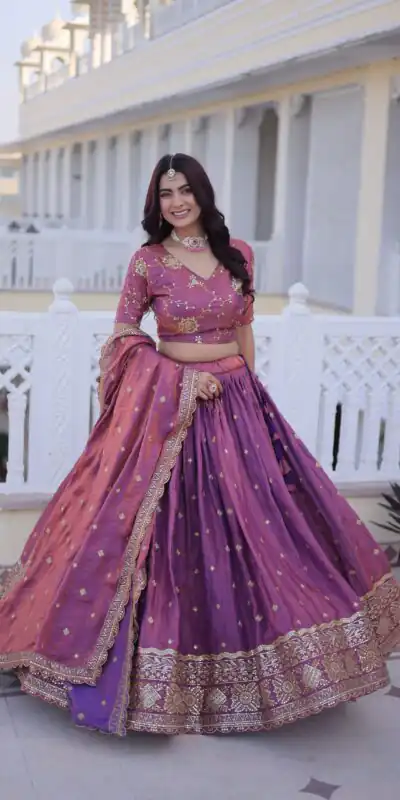KA 5066 Purple Ysl Silk Lehenga Choli Perfect for Wedding, Party, Lohri, Pongal, Engagement – . Now at just ₹2649. Delivery 4-6 Working Days. Shop now. | Lehenga, Bollywood Lehenga, Creative Lehenga, Designer Lehenga, Embroidered Lehenga, Party Wear Lehenga