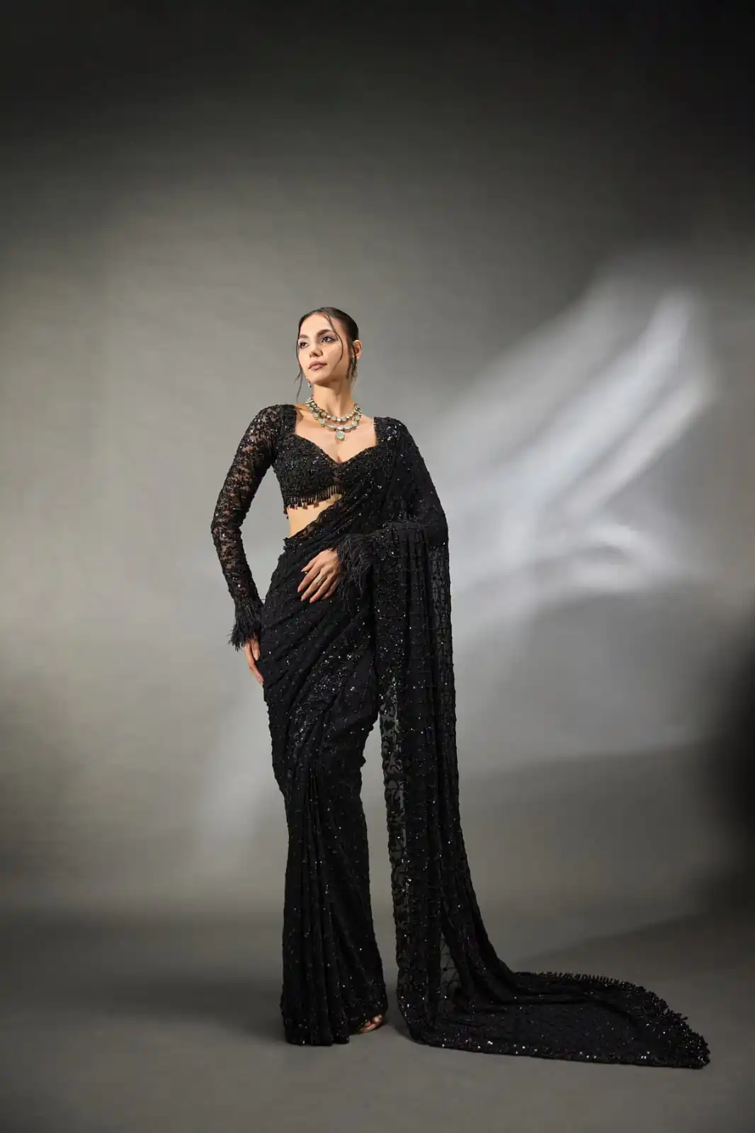DF 3474 Black Faux Georgette Saree Perfect for Wedding, Party, Bridal Wear, Baisakhi, Raksha Bandhan –. Introductory Price ₹1799. Delivery 4-6 Workin | Sarees, Bollywood Sarees, Creative Sarees, Designer Sarees, Embroidered Sarees, Ethnic Saree, Modern Digital sarees, Party Wear Sarees