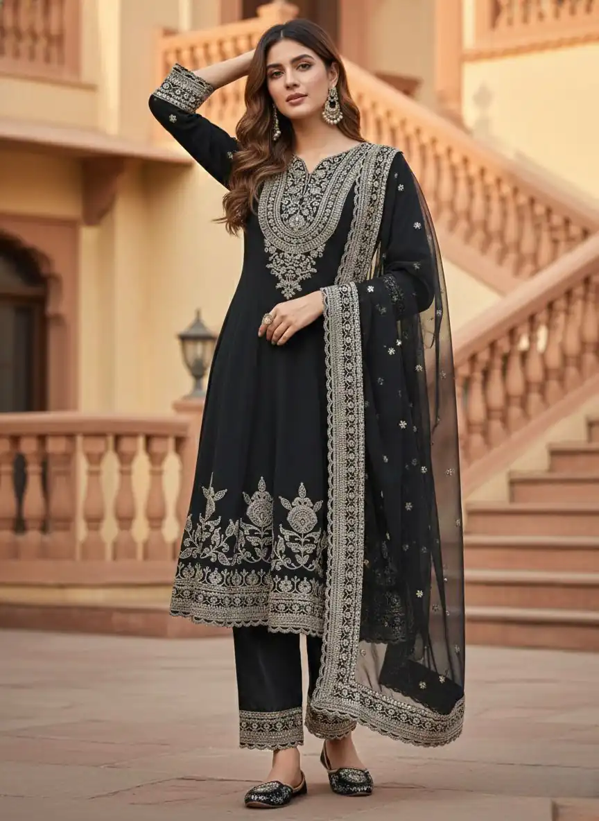 KF-1715 Black in Faux Georgette Embroidery Work & Lace Work Salwar Suit . Get it for ₹2399. Delivery 4-6 Working Days. Shop now. | Jump Suits, Tops & Bottoms, Track Suits, Salwar suit, Casual Suits, Creative suits, Designer Suits, Palazzo Suits, Party Wear Suits, Patiala Suits, Straight Suits, Trendy Wear