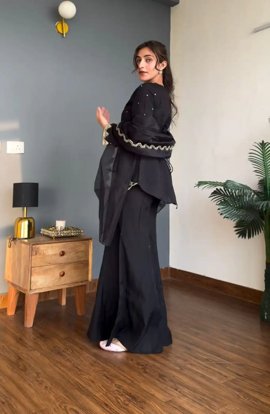 Black Natural Crap Silk With Embroider Salwar Suit - Image 4