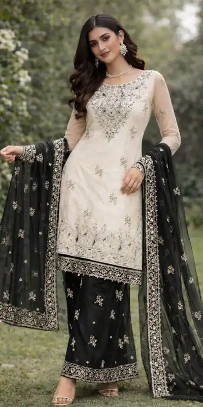 Black Organza Silk Moti Work Salwar Suit