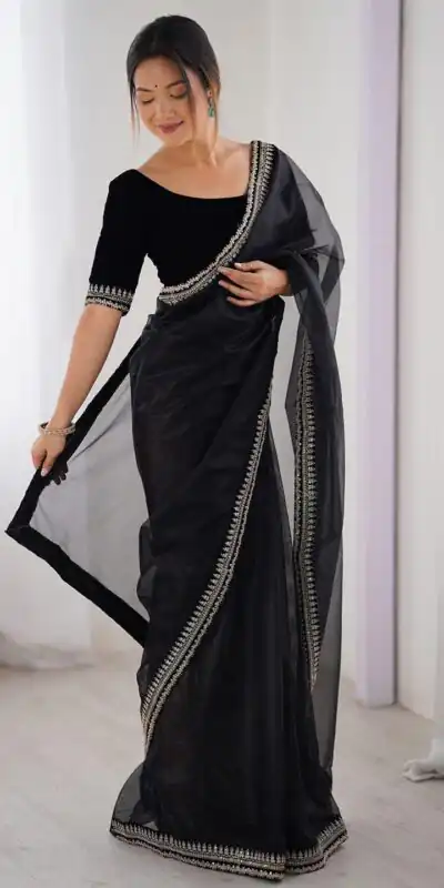SC 1017 Black Soft Twil Net Silk Saree Perfect for Wedding, Party, Temple Visit, Reception, Sangeet – . Now at just ₹1699. Delivery 4-6 Working Days. | Sarees, Bollywood Sarees, Creative Sarees, Designer Sarees, Embroidered Sarees, Ethnic Saree, Modern Digital sarees, Party Wear Sarees