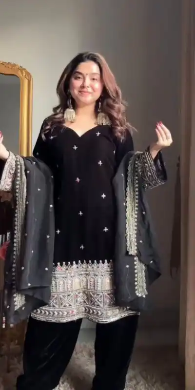 Black Velvet With Sequence Work Salwar Suit