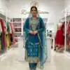 Blue Chinon With Embroidery Work Salwar Suit